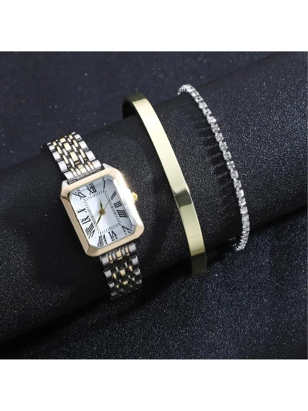 Women's Gold Silver Jewelry Stainless Steel Diamond Bangle Bracelets Set Watch